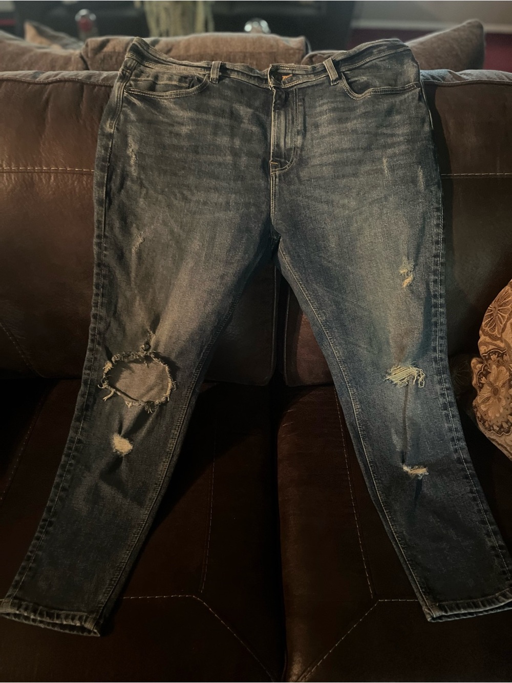 Men’s Distressed Dark Blue Jeans